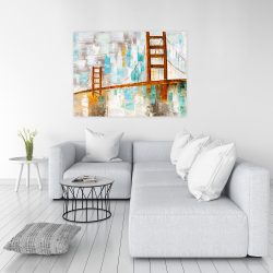 Toile 36 x 48 - Golden gate tacheté de peinture turquoise