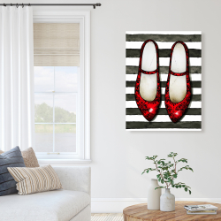 Canvas 36 x 48 - Red glossy shoes on striped background