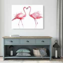 Canvas 36 x 48 - Two pink flamingo watercolor