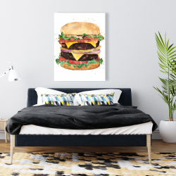 Canvas 36 x 48 - Watercolor all dressed double cheeseburger