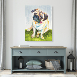 Toile 36 x 48 - Mignon pug avec rose dans la bouche