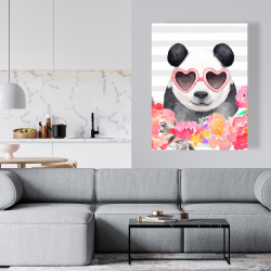 Toile 36 x 48 - Panda à lunette en forme de coeur