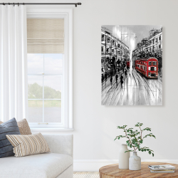 Toile 36 x 48 - Rue en noir et blanc avec bus rouge