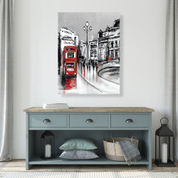 Canvas 36 x 48 - Abstract gray city with red bus