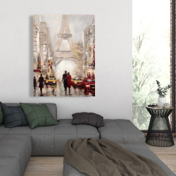 Canvas 36 x 48 - Busy street of paris with eiffel tower