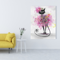 Toile 36 x 48 - Chat en cartoon en fleurs