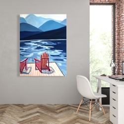 Canvas 36 x 48 - Lake, dock, mountains & chairs