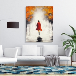 Canvas 36 x 48 - Woman with a red coat by fall