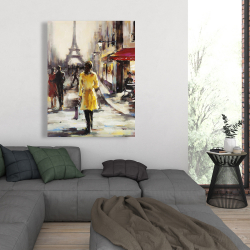 Canvas 36 x 48 - Yellow coat woman walking on the street