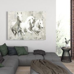 Toile 36 x 48 - Trois chevaux blancs à la course