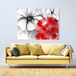 Toile 36 x 48 - Esquisse de fleurs rouges et blanches