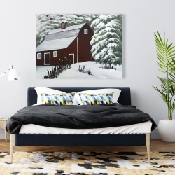 Toile 36 x 48 - Grange rouge dans la neige