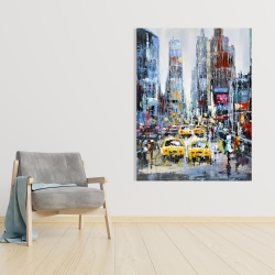 Toile 36 x 48 - Rue de ville abstraite et colorée avec taxis jaunes