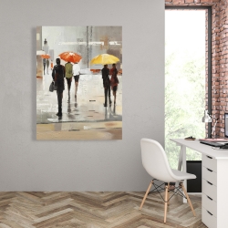 Toile 36 x 48 - Passants abstraits avec leur parapluie