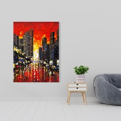 Toile 36 x 48 - Couché de soleil abstrait sur la ville