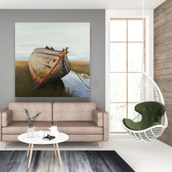 Canvas 48 x 48 - Old abandoned boat in a swamp