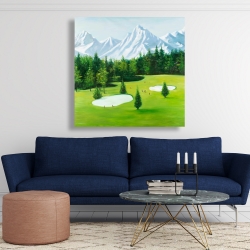 Toile 48 x 48 - Terrain de golf avec vue sur les montagnes