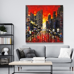 Toile 48 x 48 - Couché de soleil abstrait sur la ville