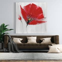 Toile 48 x 48 - Deux fleurs rouges sur fond gris