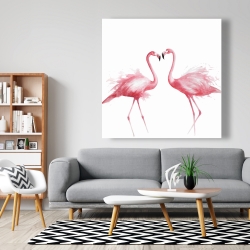 Canvas 48 x 48 - Two pink flamingo watercolor