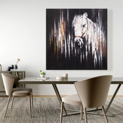 Toile 48 x 48 - Cheval blanc dans le noir