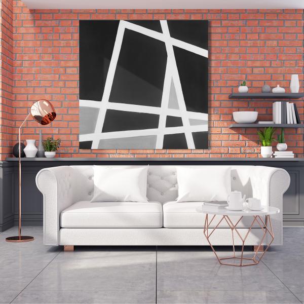 Toile 48 x 48 - Lignes abstraites en noir et blanc