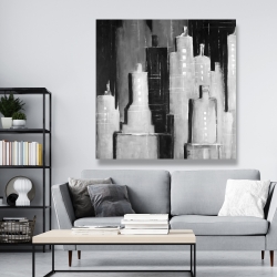 Toile 48 x 48 -  paysage urbain noir et blanc abstrait