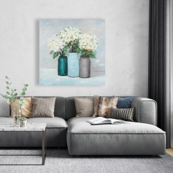 Canvas 48 x 48 - Hydrangea flowers in blue vases