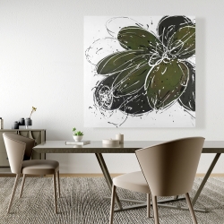 Toile 48 x 48 - Fleur verte avec contours en éclats de peinture