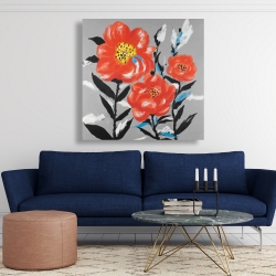 Canvas 48 x 48 - Pink flowers with blue leaves