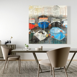 Toile 48 x 48 - Pluie de couleurs désaturées au port