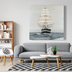 Canvas 48 x 48 - Ship gently sailing by a cloudy day