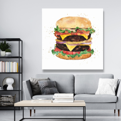 Canvas 48 x 48 - Watercolor all dressed double cheeseburger