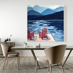 Canvas 48 x 48 - Lake, dock, mountains & chairs