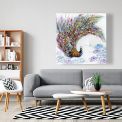 Canvas 48 x 48 - Colorful peacock with flowers