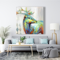 Toile 48 x 48 - Cerf abstrait tacheté de couleurs