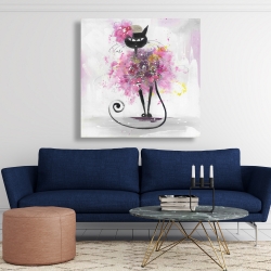 Toile 48 x 48 - Chat en cartoon en fleurs