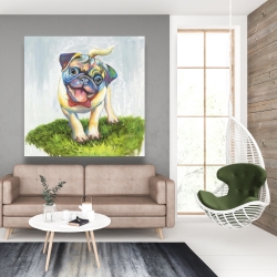 Toile 48 x 48 - Pug coloré et souriant