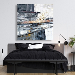 Toile 48 x 48 - Lignes texturées avec éclats de peinture