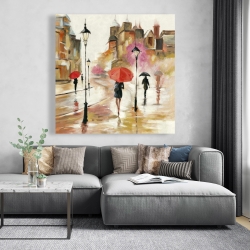 Toile 48 x 48 - Passants sous leur parapluies