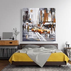 Toile 48 x 48 - Rue de ville abstraite avec taxis jaunes
