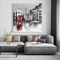 Canvas 48 x 48 - Abstract gray city with red bus