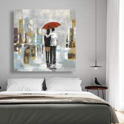 Toile 48 x 48 - Couple marchant sous leur parapluie