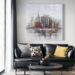 Toile 48 x 48 - Paysage urbain et typographie en relief