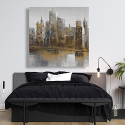 Toile 48 x 48 - Paysage urbain gris et jaune