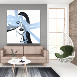 Toile 48 x 48 - Portrait de femme bleu et abstrait