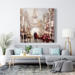 Canvas 48 x 48 - Busy street of paris with eiffel tower