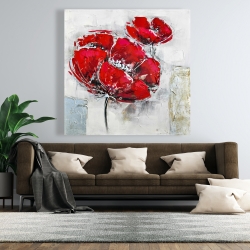 Toile 48 x 48 - Fleurs rouges abstraites et texturées