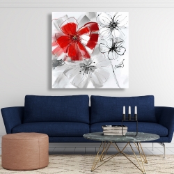 Canvas 48 x 48 - Red & gray flowers
