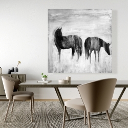 Toile 48 x 48 - Silhouettes de chevaux dans la brume